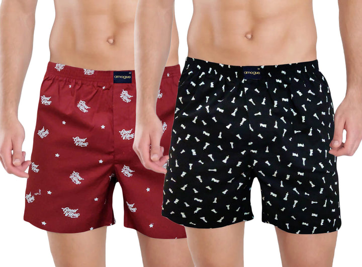 Red & Black Chess Printed Funky Cotton Mens Boxers | Amogue