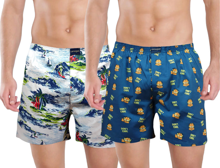 White Sea & Blue Funky Printed Cotton Boxers For Men | Amogue