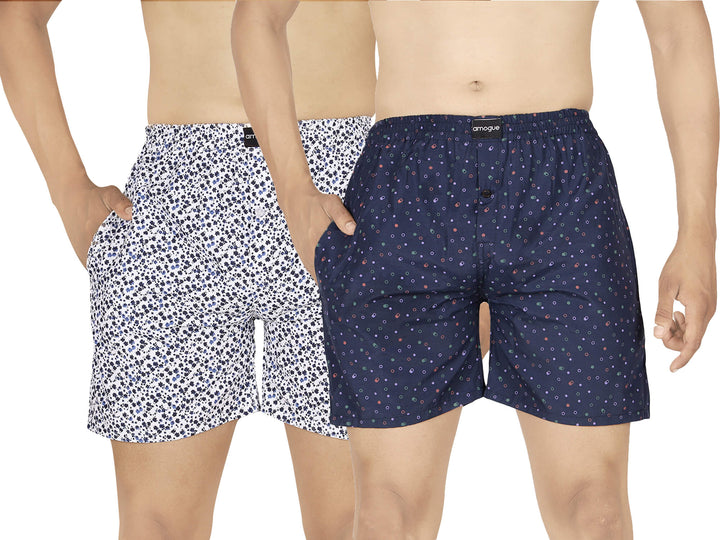 White Busy and Navy Dotted Boxers Combo