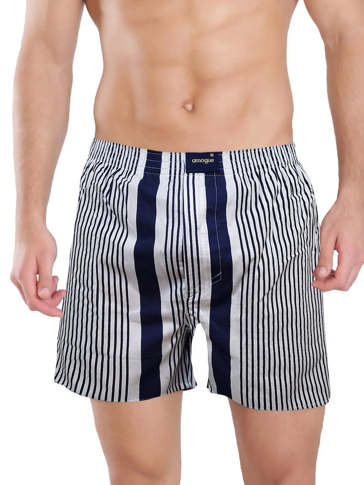 White Lining Printed Cotton Boxer Shorts For Men