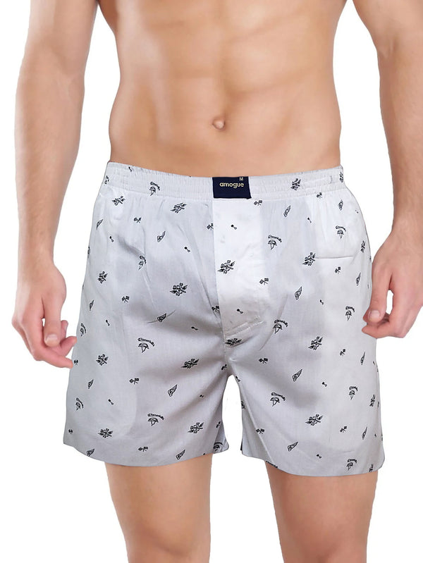 White Quirky Printed Cotton Boxer Shorts For Men