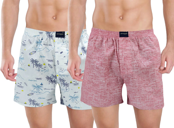 White Beach & Pink Cotton Men's Boxers(Pack of 2)