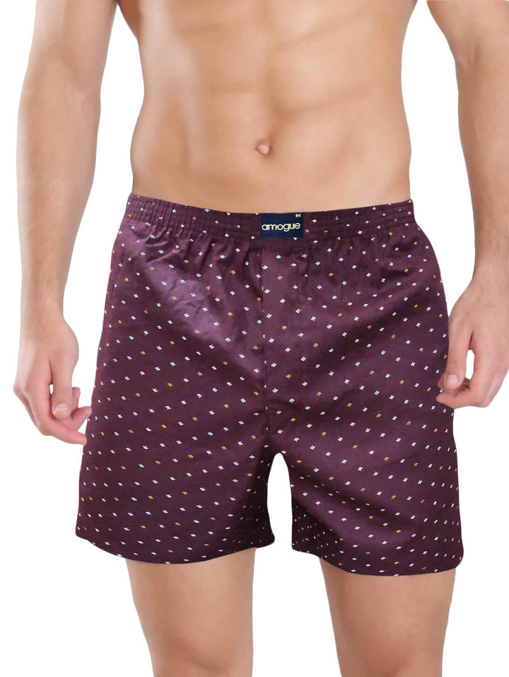 Wine Dotted Printed Cotton Boxer For Men