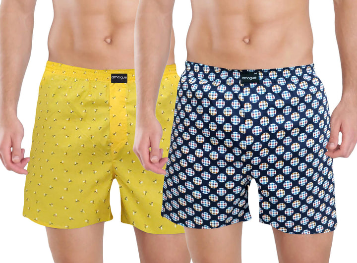 Yellow Navy Cool Printed Boxers Combo
