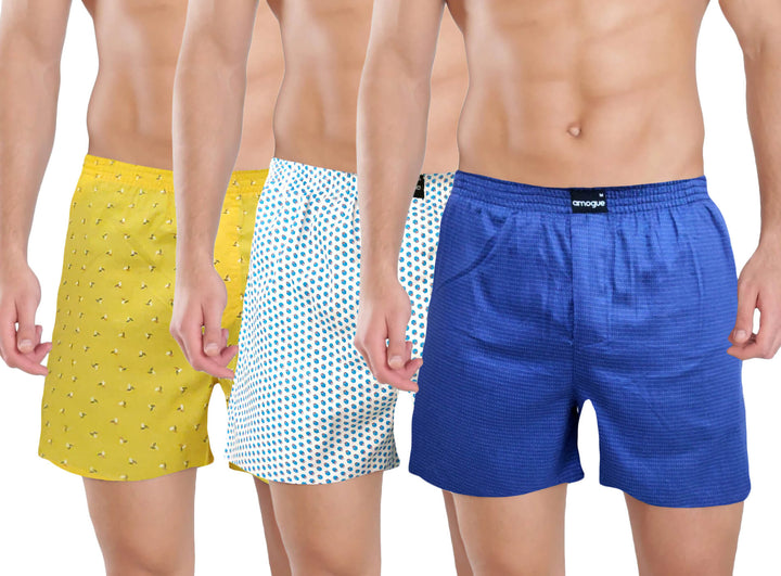 Yellow White Royal Blue Funky Printed Boxer Combo