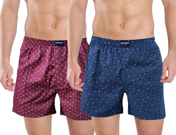 Maroon & Blue Dotted Cotton Boxers For Men(Pack of 2)
