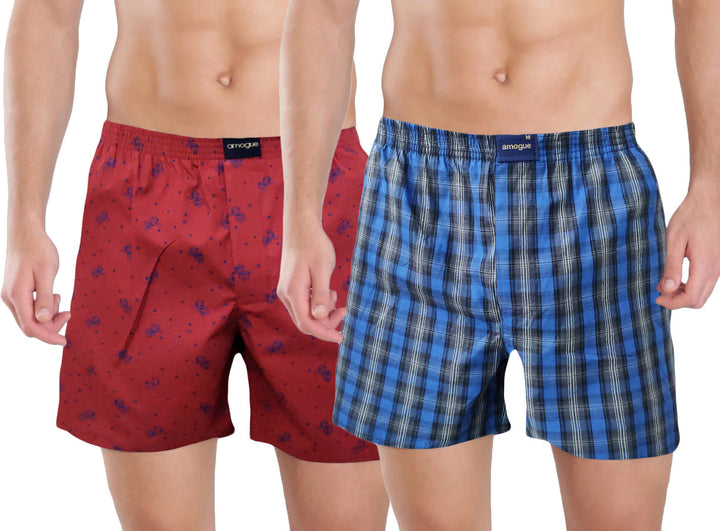 Red & Classic blue Printed Mens Boxers(Pack of 2) | Amogue