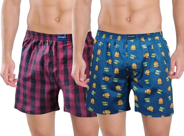 Maroon & Navy Printed Cotton Boxers For Men(Pack of 2)